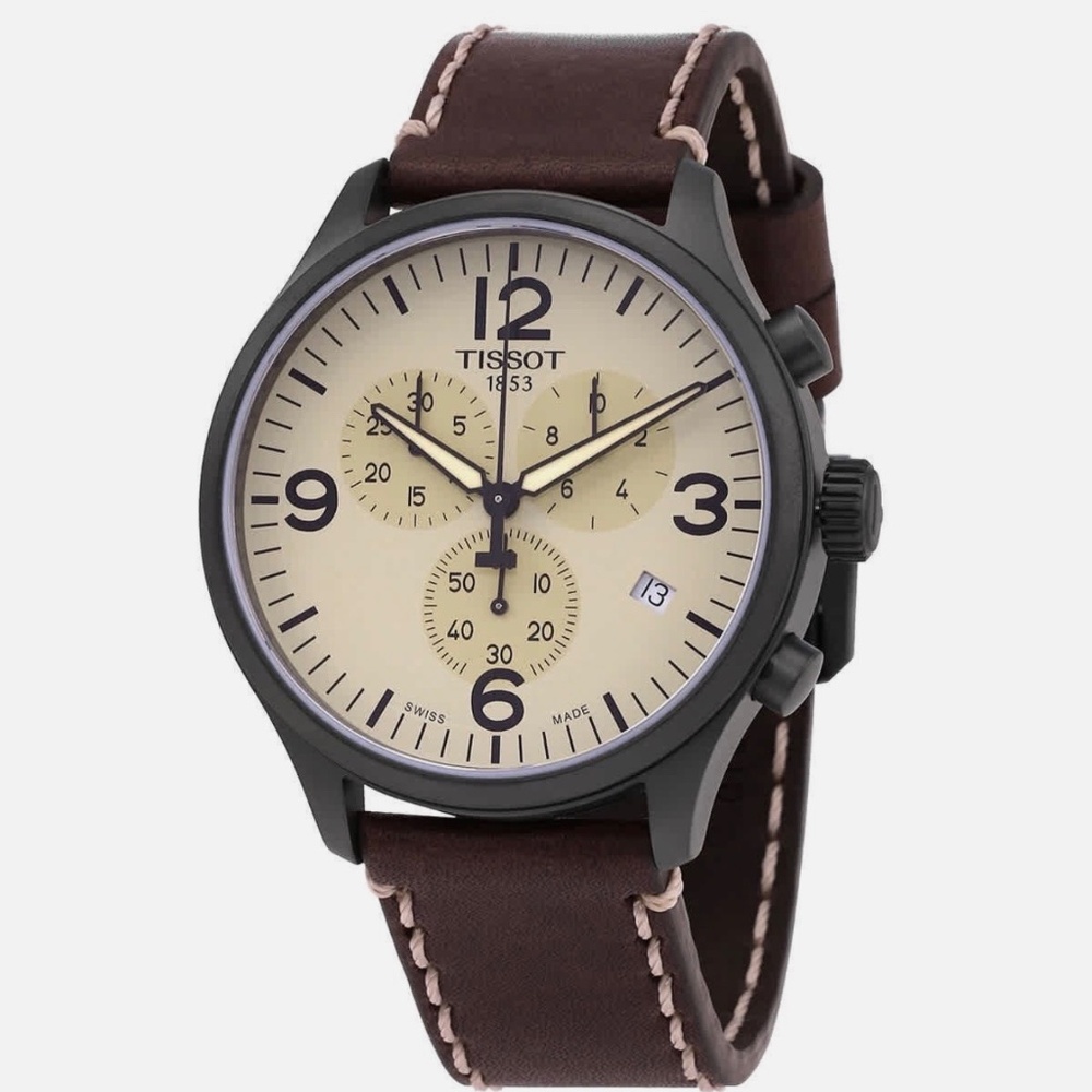 Tissot Chrono XL – Beige Dial, Brown Leather – Like New - Picture 4 of 6